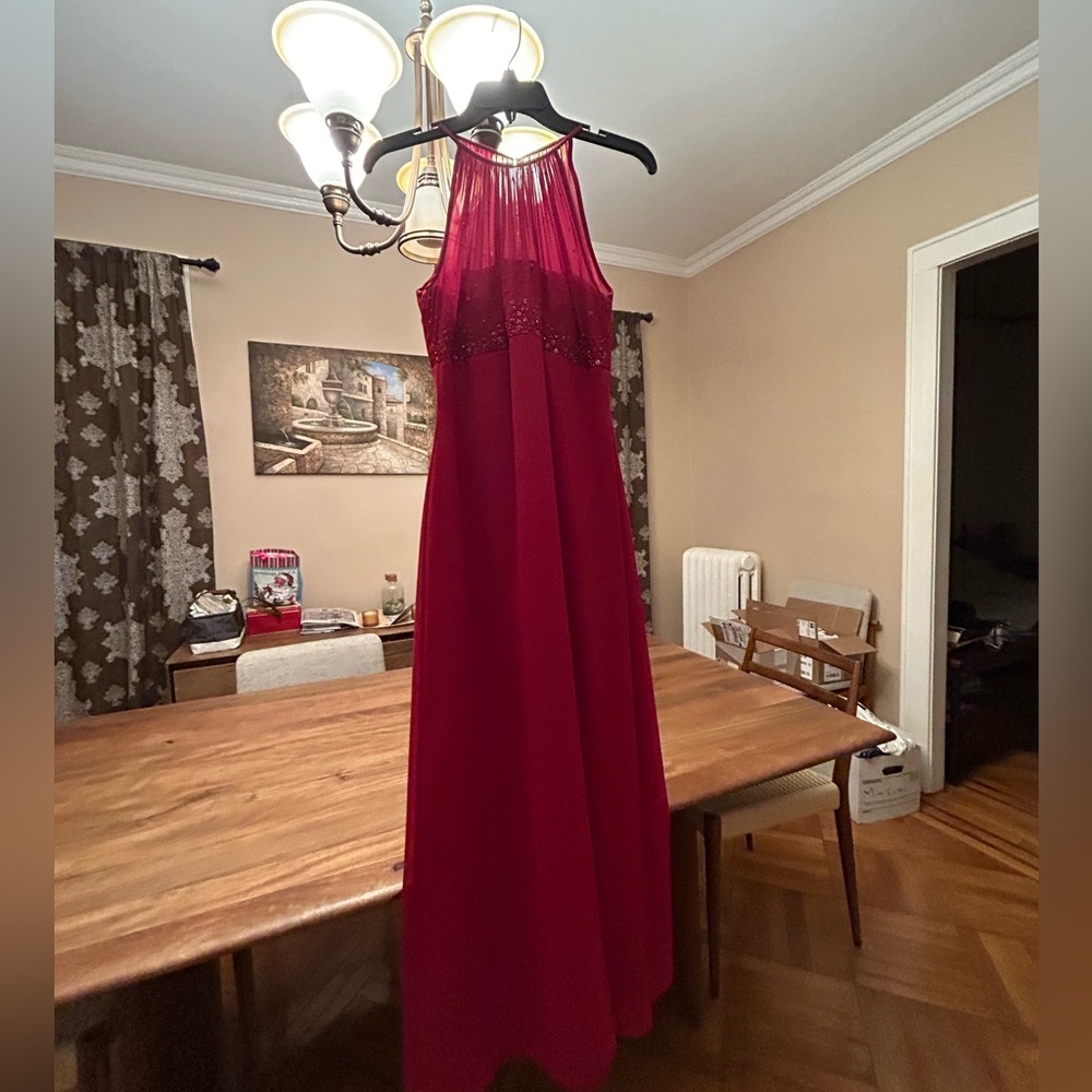 Bridal Deep Red  Long Bridesmaid Dress Formal Evening Gown